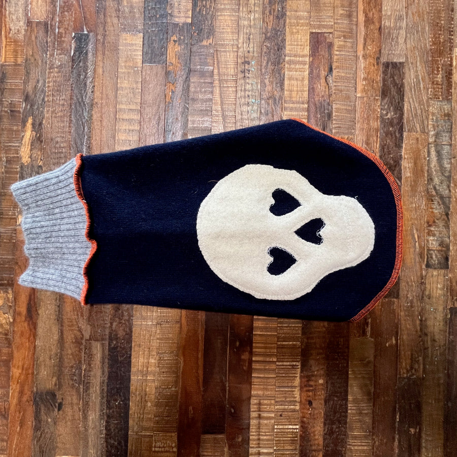 Hand Made Dog Sweater - Fits 6-10 Pounds - Skull Day of the Dead- Tiny Dog Clothes - Canine Cardigans