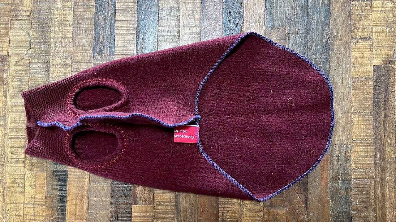 Repurposed Red Cashmere Dog Sweater - Dog Coat - FITS 4-6 Pounds LONG - Canine Cardigans
