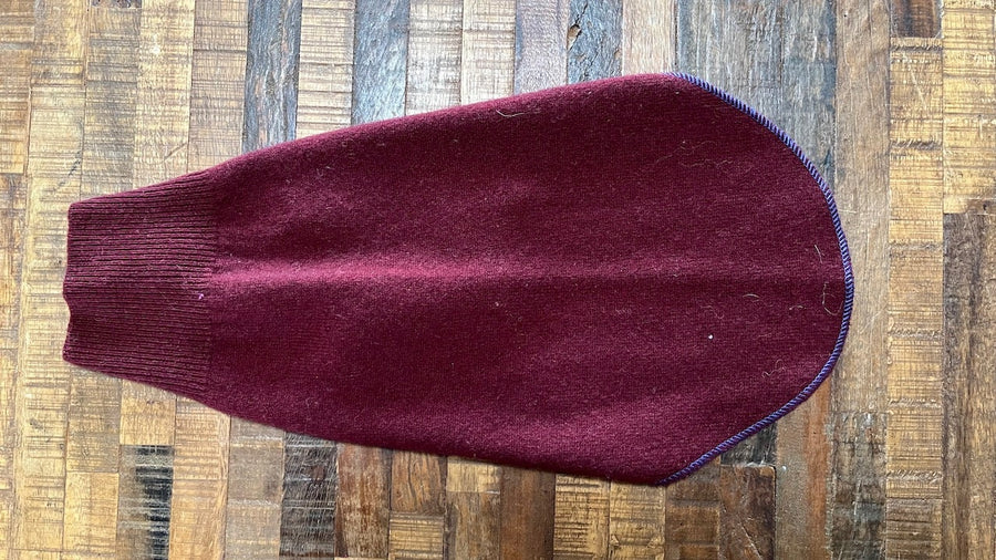 Repurposed Red Cashmere Dog Sweater - Dog Coat - FITS 4-6 Pounds LONG - Canine Cardigans