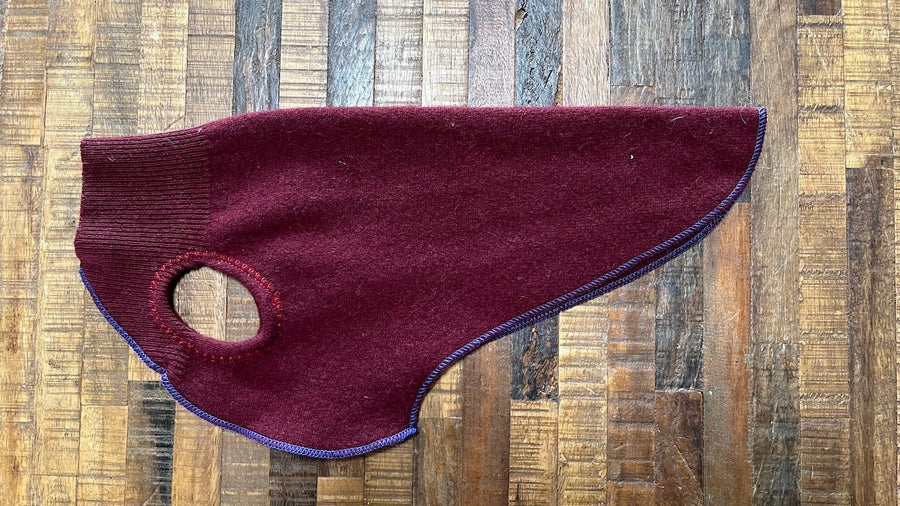 Repurposed Red Cashmere Dog Sweater - Dog Coat - FITS 4-6 Pounds LONG - Canine Cardigans