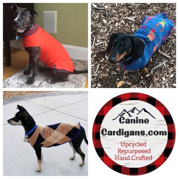 Hand Made Dog Clothes from Repurposed Sweater Dog Shirt - Little Dog Sweater - FITS 6-10 Pounds LONG - Canine Cardigans
