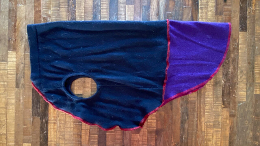 FITS 35 - 55 Pounds - BLACK and PURPLE Dog Sweater - Repurposed Wool Dog Coat Canine Cardigans