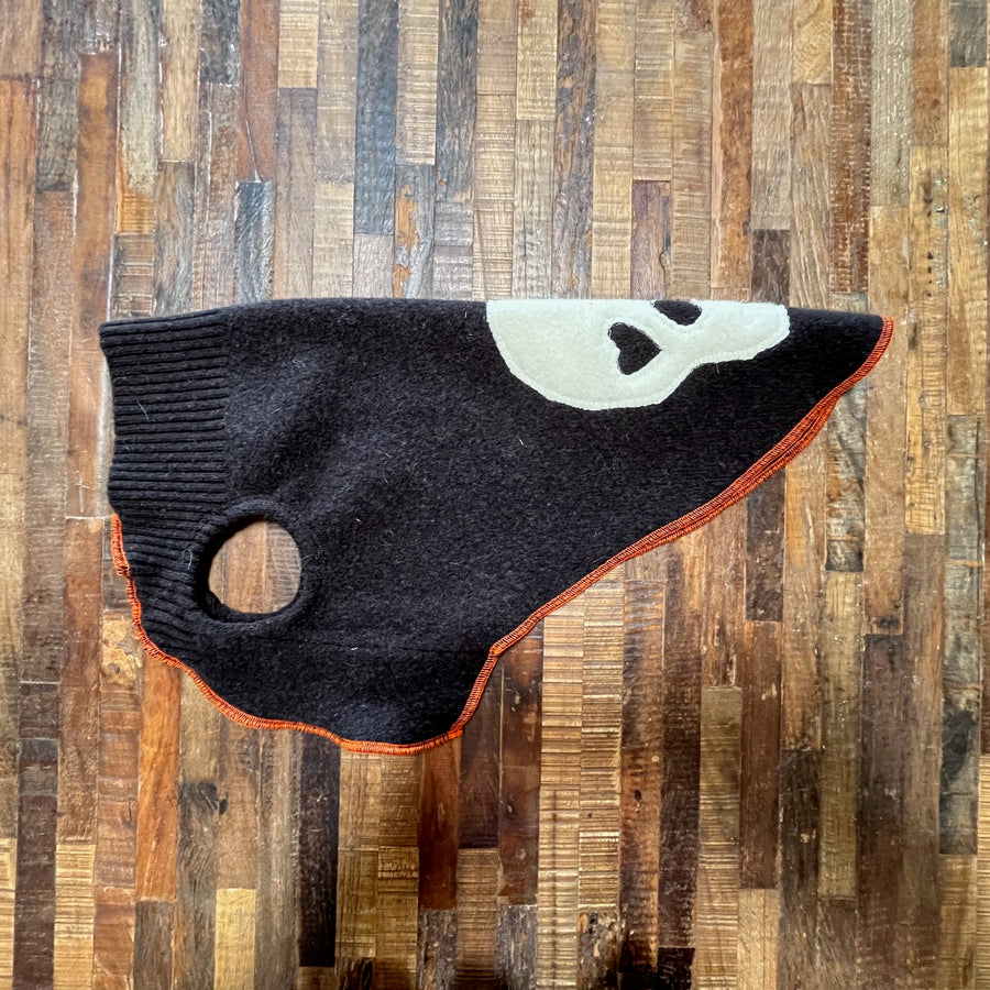 FITS 15-25 Pound LONG Dog, Cashmere Dog Sweater, Skull Day of the Dead,  Upcycled Dog Clothes, Canine Cardigans