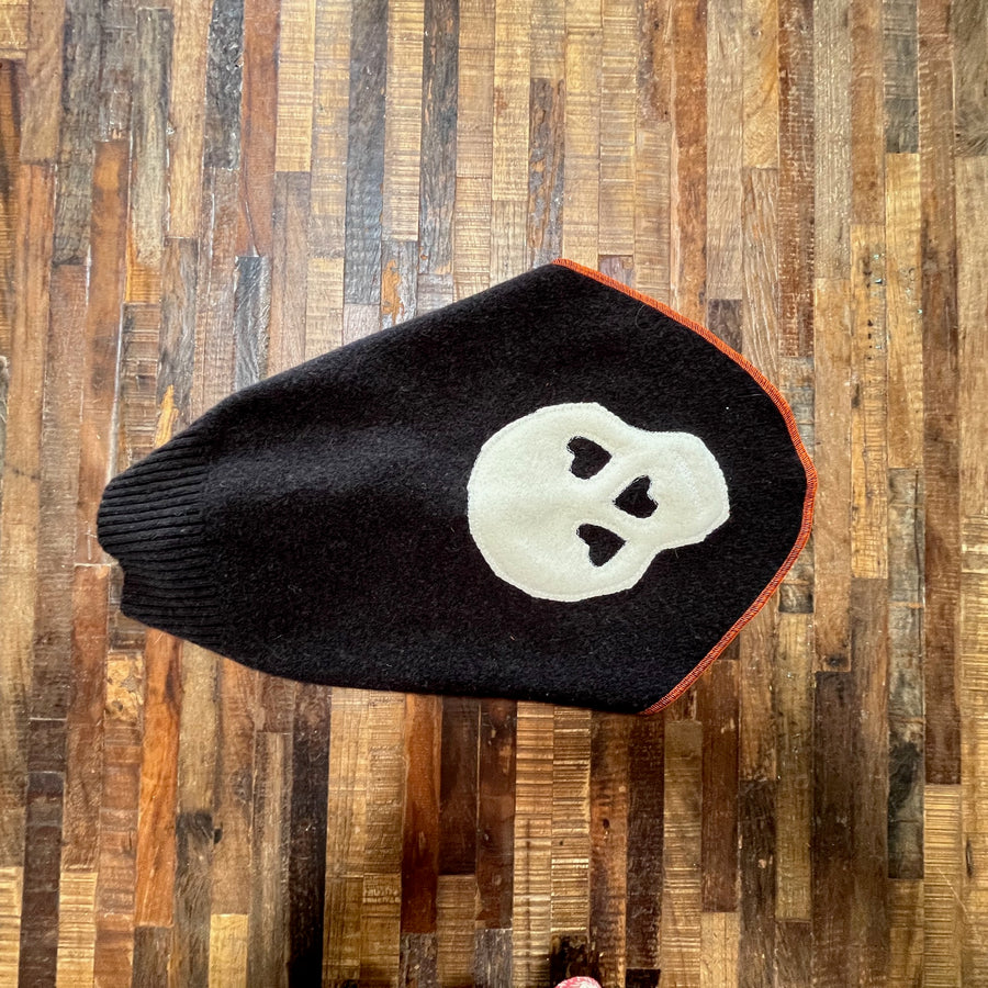 FITS 15-25 Pound LONG Dog, Cashmere Dog Sweater, Skull Day of the Dead,  Upcycled Dog Clothes, Canine Cardigans