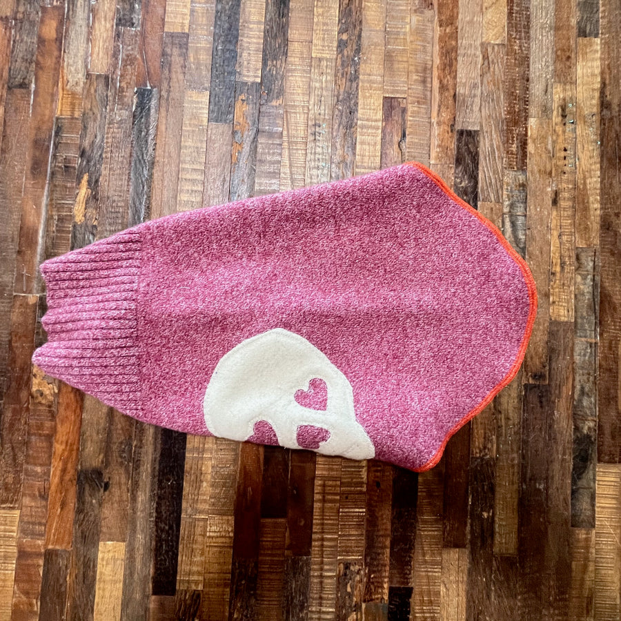 FITS 15-25 Pound LONG Dog, Cashmere Dog Sweater, Skull Day of the Dead,  Upcycled Dog Clothes, Canine Cardigans