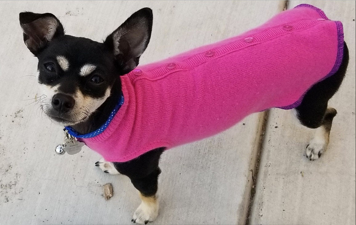 Handmade Warm Wool Dog Coat, Little Dog Shirt,  FITS 1-3 Pounds, Canine Cardigans
