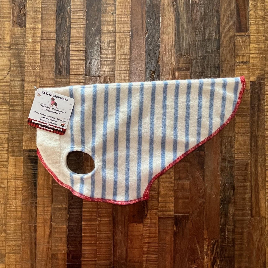 Handmade FITS 6-10 Pounds - Blue and White Stripe Cashmere Dog Sweater- Small Dog Clothes - Canine Cardigans