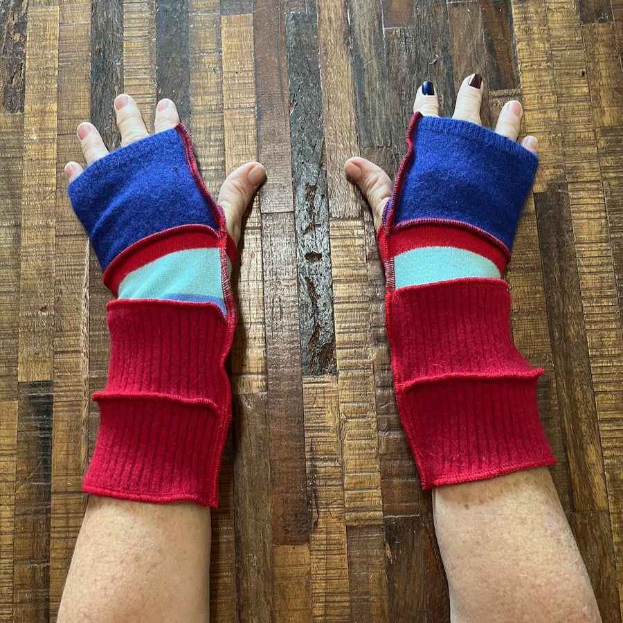 Repurposed Hand Made Arm Warmers - Writing Gloves - Punk Gloves - Peasant Gloves